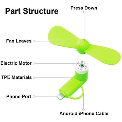 折りたたむポータブル携帯電話扇風機 TPE ABS 素材 2 in 1 iPhone Android