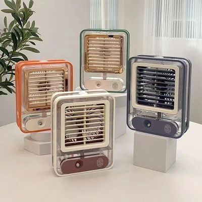 USB 充電可能 420g デスクトップテーブルスタンド エアクーラー エアコン 扇風機 LEDライト